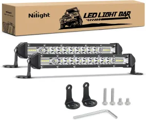 Nilight Slim LED Light Bar 2PCS 11 Inch 26LED Single Row Spot Flood Combo Fog Driving Work Lighting Roof Bumper Lamp Offroad for 4x4 Trucks SUV ATV UTV