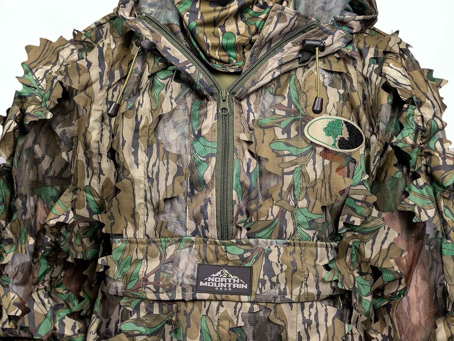 North Mountain Gear - Premium Camouflage Leafy Hunting Jacket For Men- 1/2 Zip With Hood