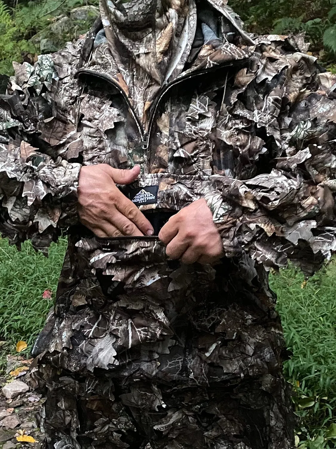 North Mountain Gear - Premium Camouflage Leafy Hunting Jacket For Men- 1/2 Zip With Hood