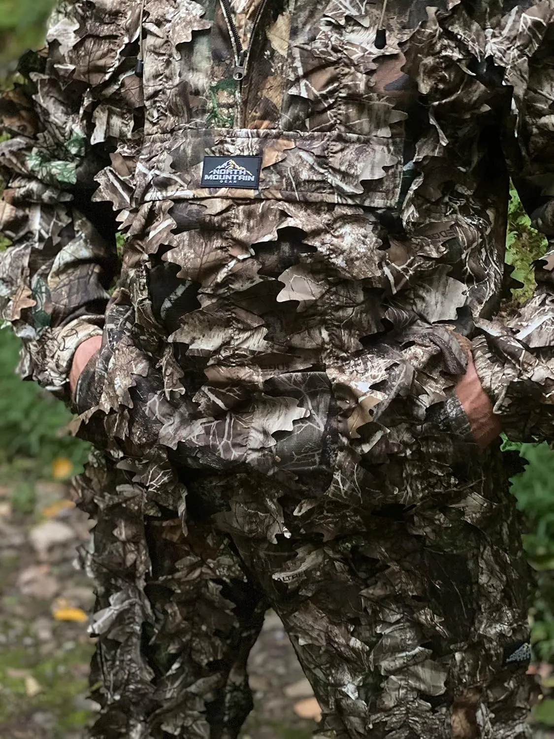 North Mountain Gear - Premium Camouflage Leafy Hunting Jacket For Men- 1/2 Zip With Hood