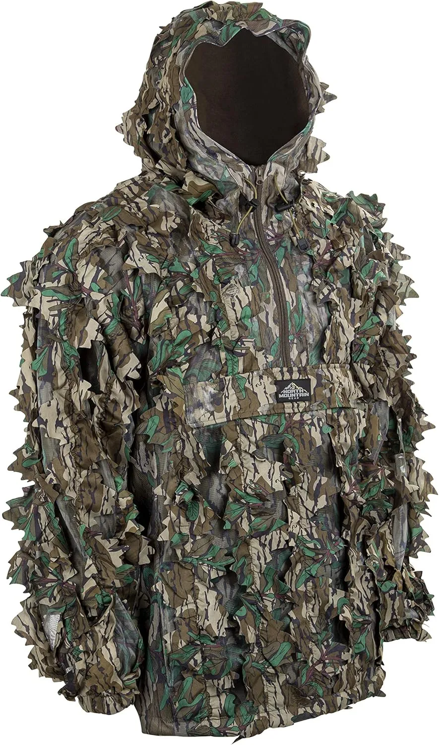North Mountain Gear - Premium Camouflage Leafy Hunting Jacket For Men- 1/2 Zip With Hood