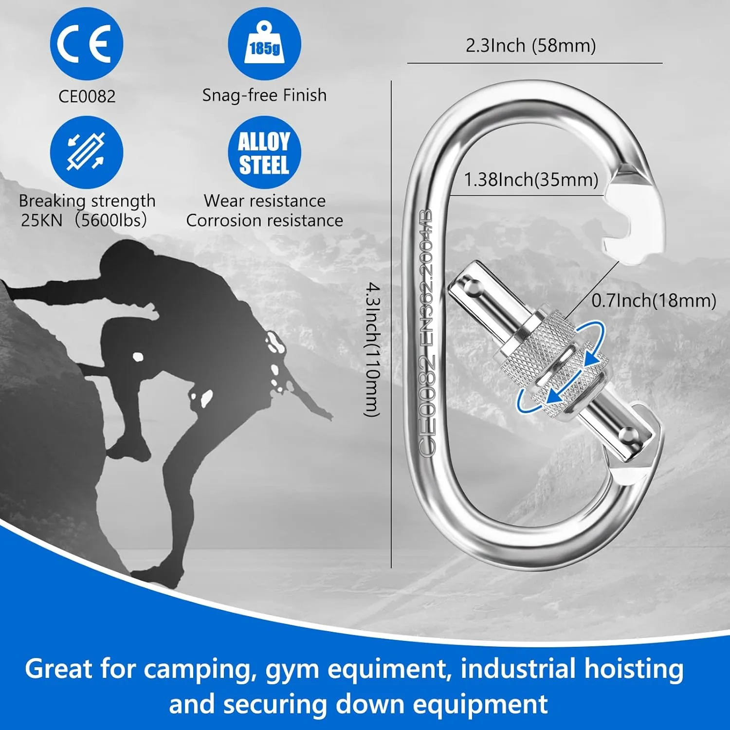 NTR Orange/Black/Blue/Green Climbing Rope 10M(32ft) 20M(64ft) 30M(96ft) 50M(160ft), 8MM Static Rock Climbing Rope with 2 Steel Hooks, Rappelling Rope for Outdoor, Hiking Safety Escape Rope
