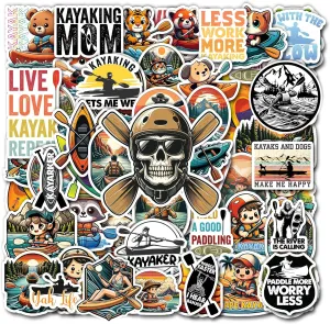 Pack 50 PCS Canoe Kayaking Sticker Print Outdoors Theme Kayak Waterproof Vinyl Decals Paddle River Items for Teens Adults Decoration Water Bottles Phone Case Bumper Helmet