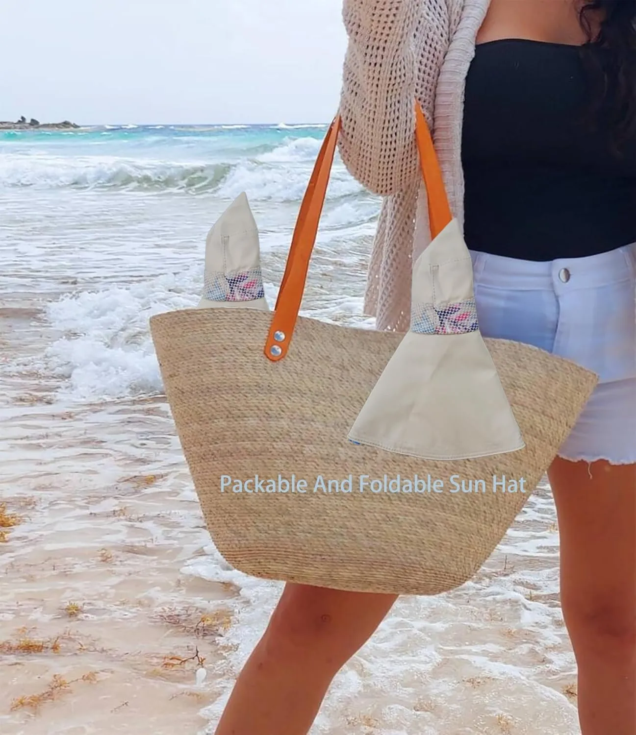 Packable Large Brim Sun Hat for Women - 6.7" Wide-Brim UV-Protection Women's-Sun-Beach-Hats with Strap