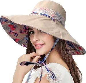 Packable Large Brim Sun Hat for Women - 6.7" Wide-Brim UV-Protection Women's-Sun-Beach-Hats with Strap