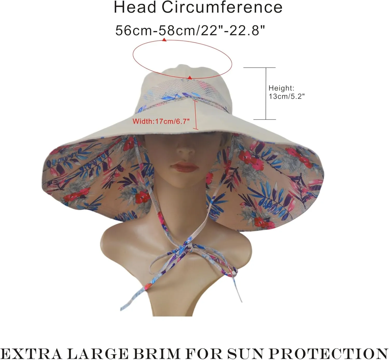 Packable Large Brim Sun Hat for Women - 6.7" Wide-Brim UV-Protection Women's-Sun-Beach-Hats with Strap