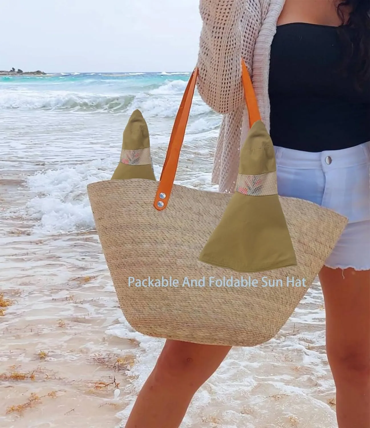 Packable Large Brim Sun Hat for Women - 6.7" Wide-Brim UV-Protection Women's-Sun-Beach-Hats with Strap