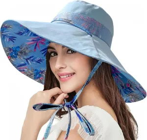 Packable Large Brim Sun Hat for Women - 6.7" Wide-Brim UV-Protection Women's-Sun-Beach-Hats with Strap