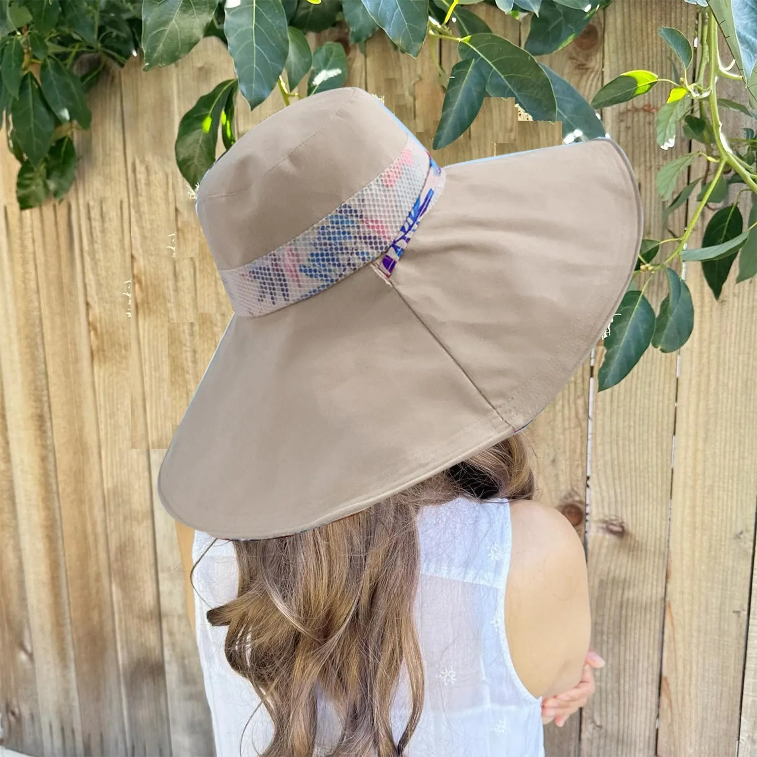 Packable Large Brim Sun Hat for Women - 6.7" Wide-Brim UV-Protection Women's-Sun-Beach-Hats with Strap