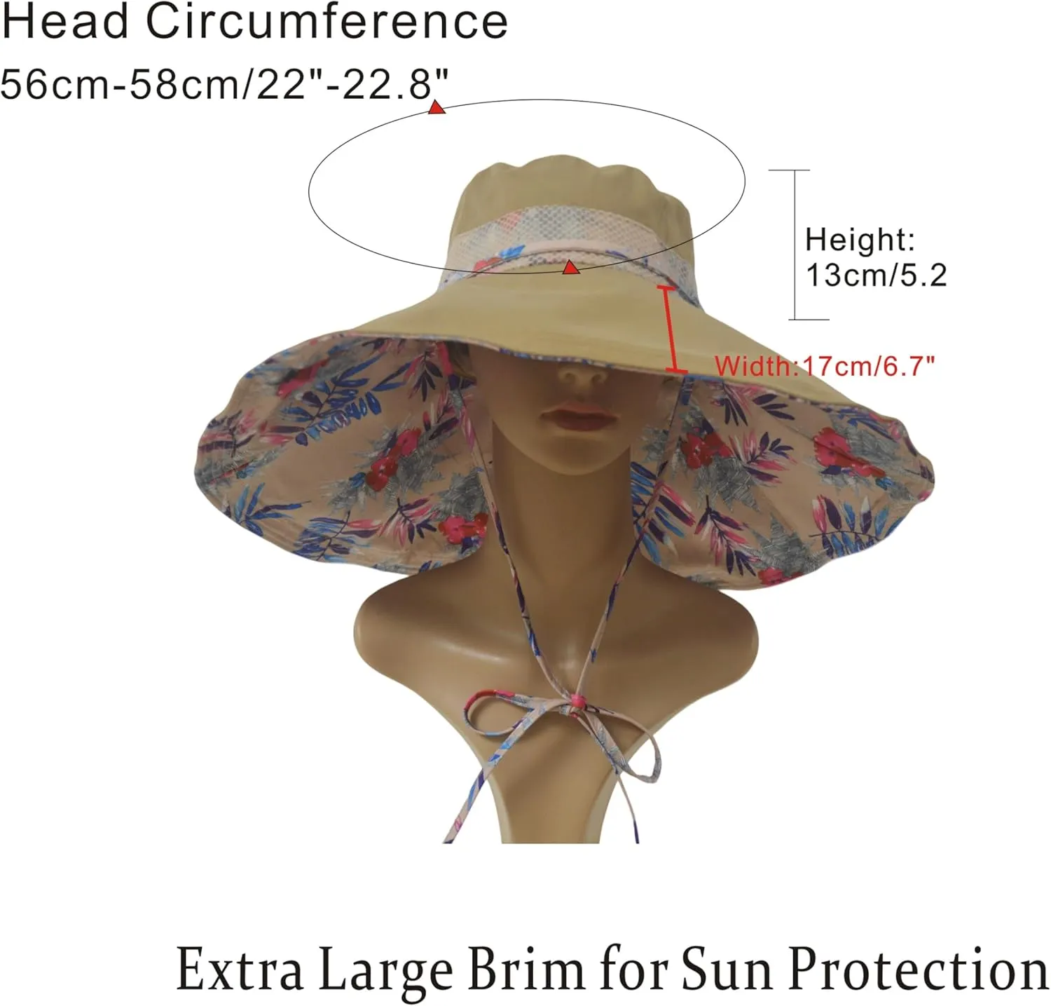 Packable Large Brim Sun Hat for Women - 6.7" Wide-Brim UV-Protection Women's-Sun-Beach-Hats with Strap