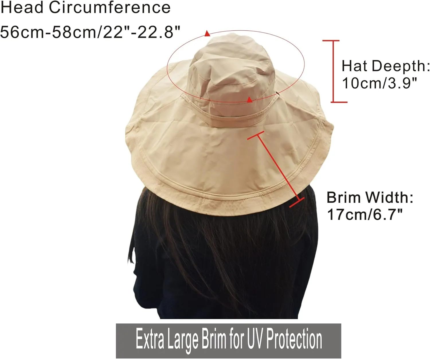 Packable Large Brim Sun Hat for Women - 6.7" Wide-Brim UV-Protection Women's-Sun-Beach-Hats with Strap