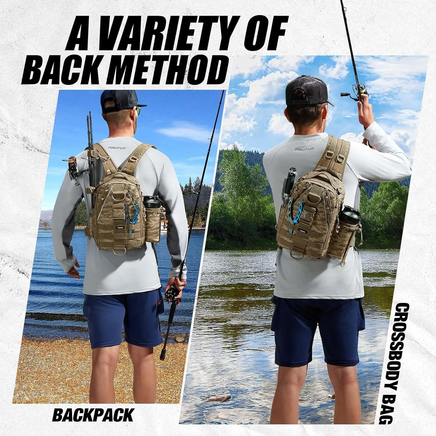 Piscifun Fishing Tackle Backpack with Rod & Gear Holder, Lightweight Outdoor Water-Resistant Fishing Shoulder Storage Bag