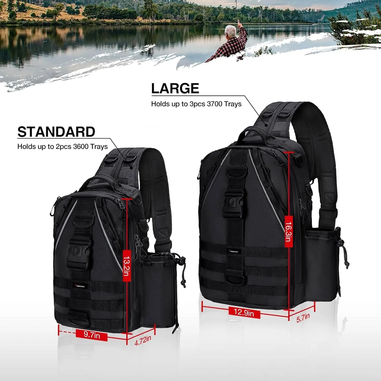 Piscifun Fishing Tackle Backpack with Rod & Gear Holder, Lightweight Outdoor Water-Resistant Fishing Shoulder Storage Bag