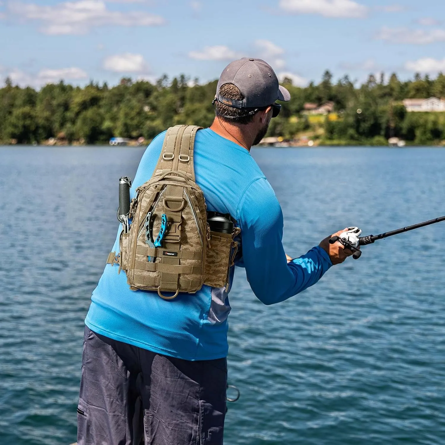 Piscifun Fishing Tackle Backpack with Rod & Gear Holder, Lightweight Outdoor Water-Resistant Fishing Shoulder Storage Bag