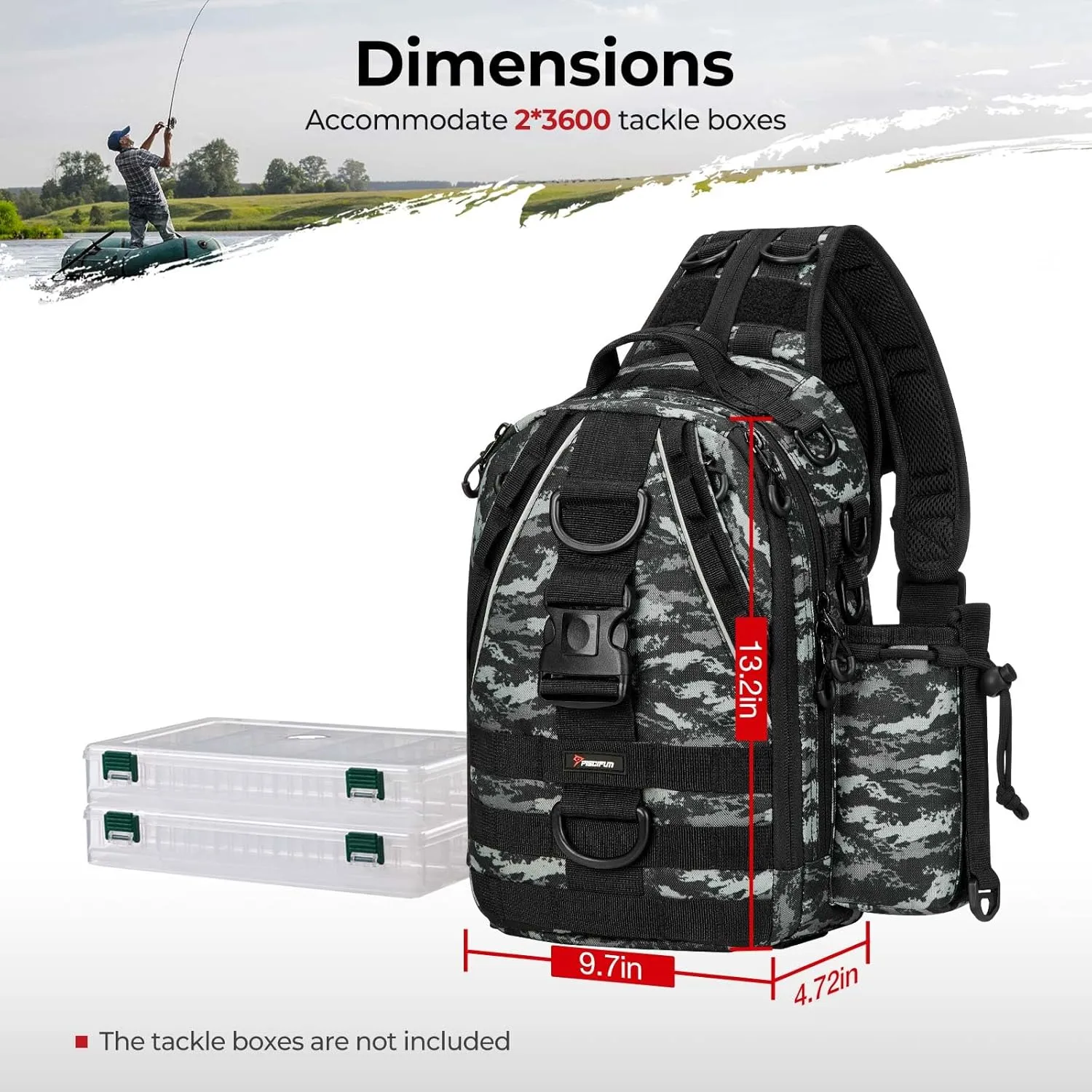 Piscifun Fishing Tackle Backpack with Rod & Gear Holder, Lightweight Outdoor Water-Resistant Fishing Shoulder Storage Bag