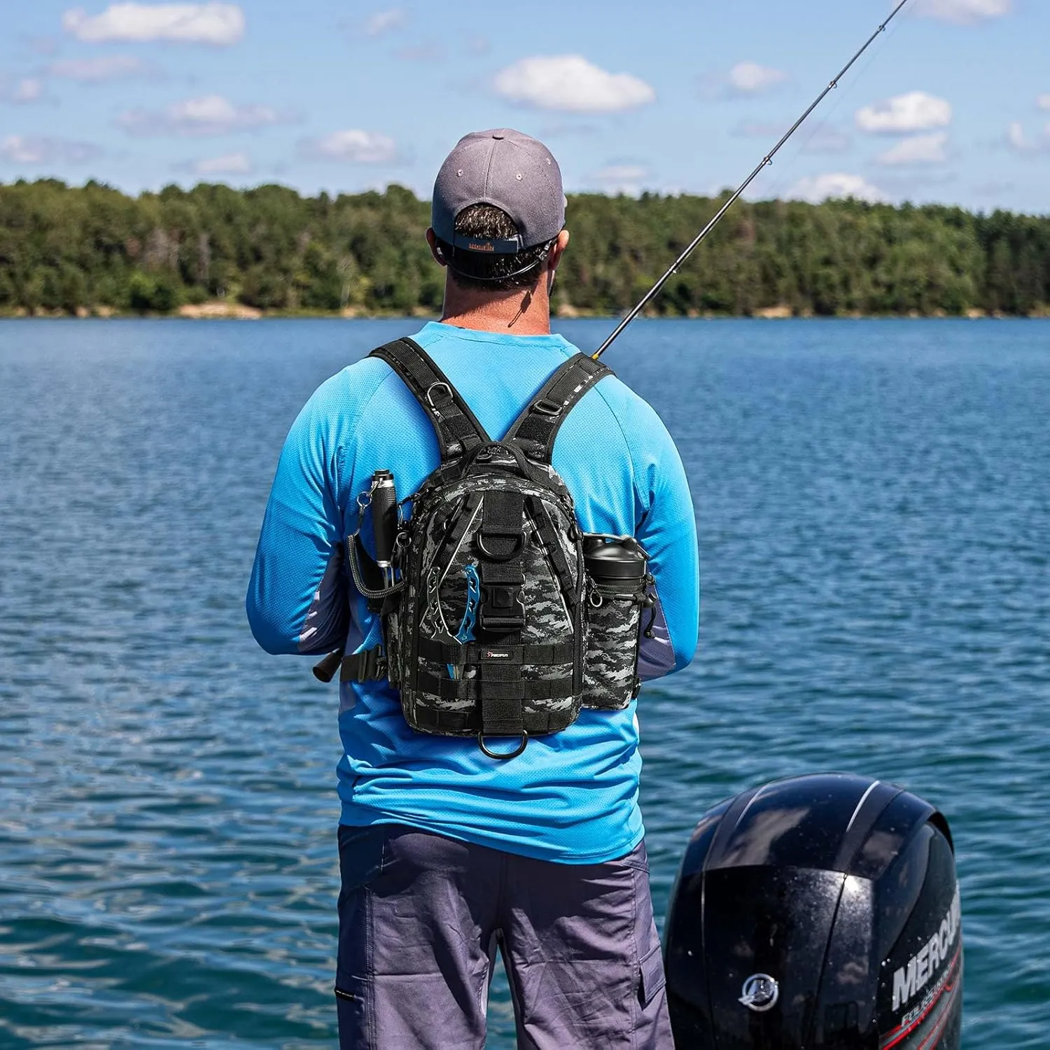 Piscifun Fishing Tackle Backpack with Rod & Gear Holder, Lightweight Outdoor Water-Resistant Fishing Shoulder Storage Bag