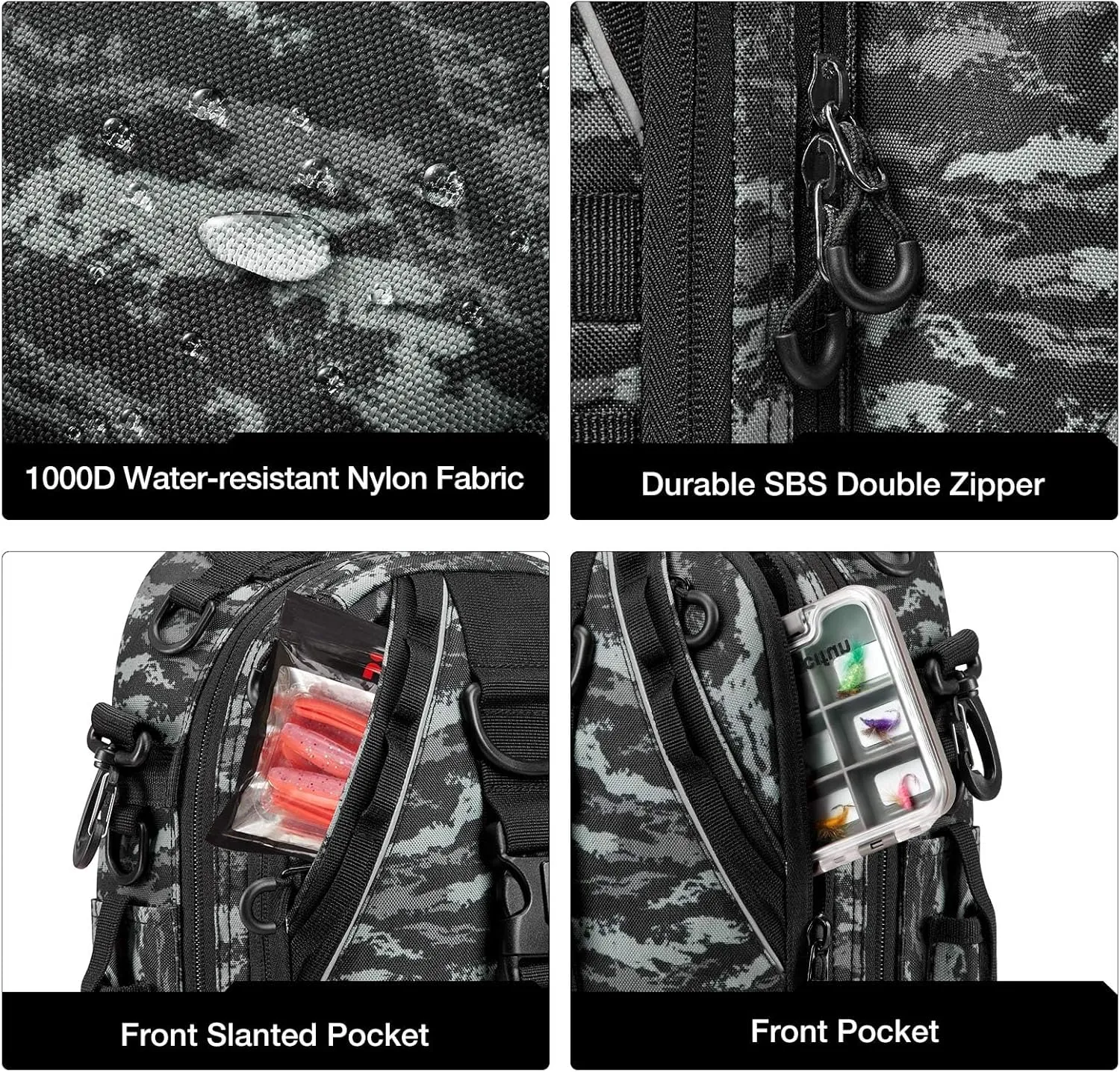 Piscifun Fishing Tackle Backpack with Rod & Gear Holder, Lightweight Outdoor Water-Resistant Fishing Shoulder Storage Bag