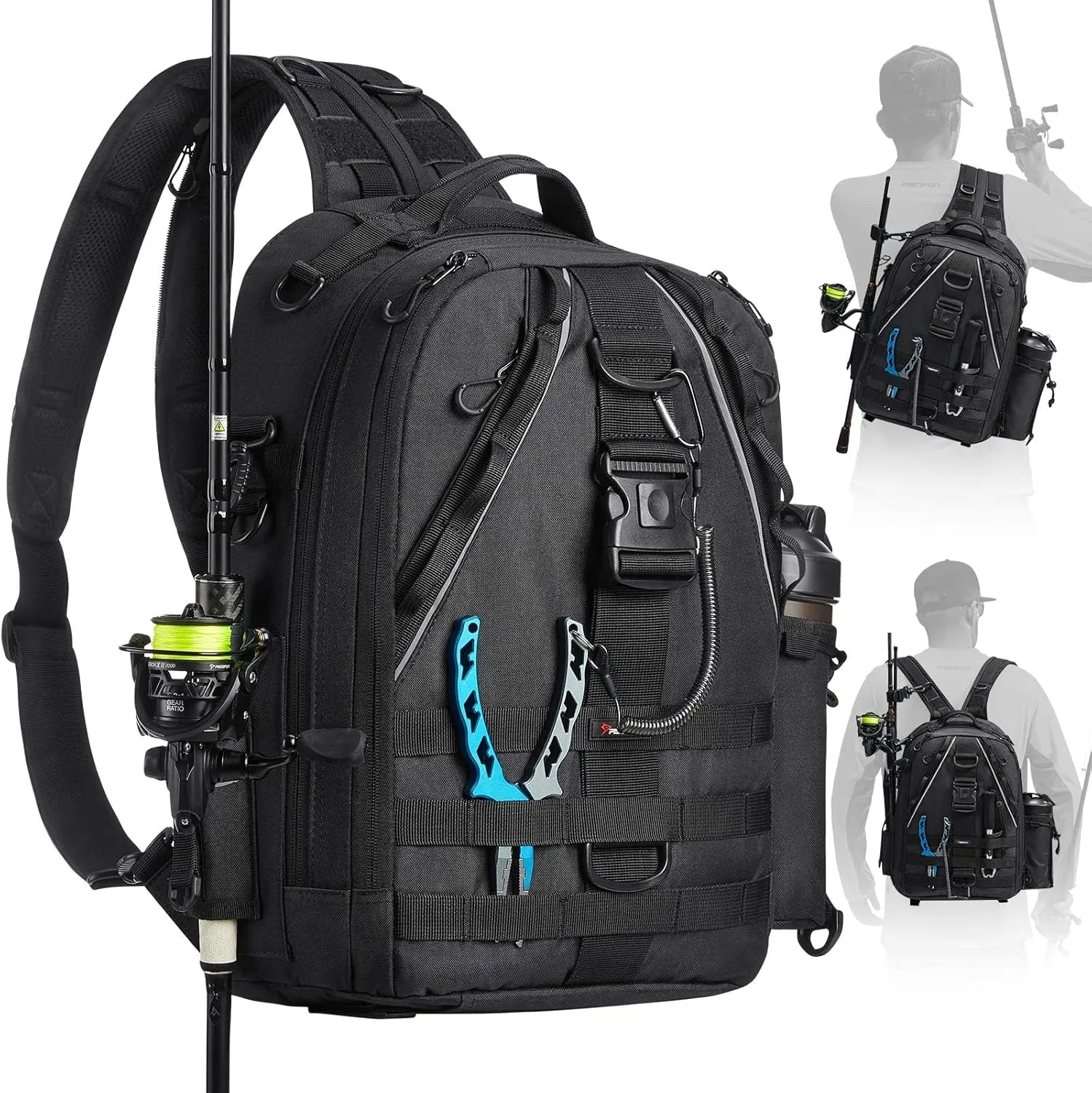 Piscifun Fishing Tackle Backpack with Rod & Gear Holder, Lightweight Outdoor Water-Resistant Fishing Shoulder Storage Bag