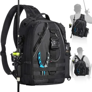 Piscifun Fishing Tackle Backpack with Rod & Gear Holder, Lightweight Outdoor Water-Resistant Fishing Shoulder Storage Bag