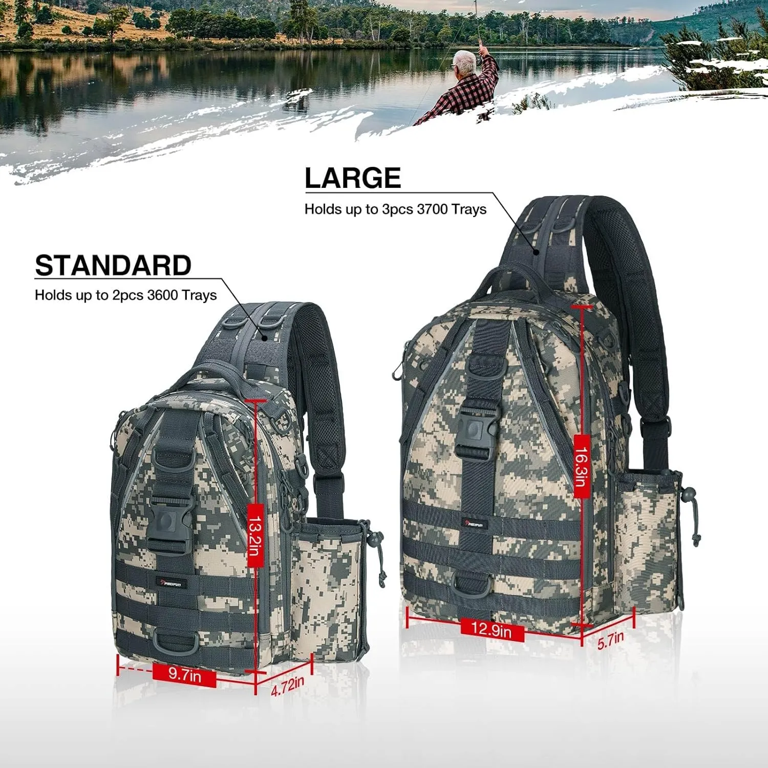 Piscifun Fishing Tackle Backpack with Rod & Gear Holder, Lightweight Outdoor Water-Resistant Fishing Shoulder Storage Bag