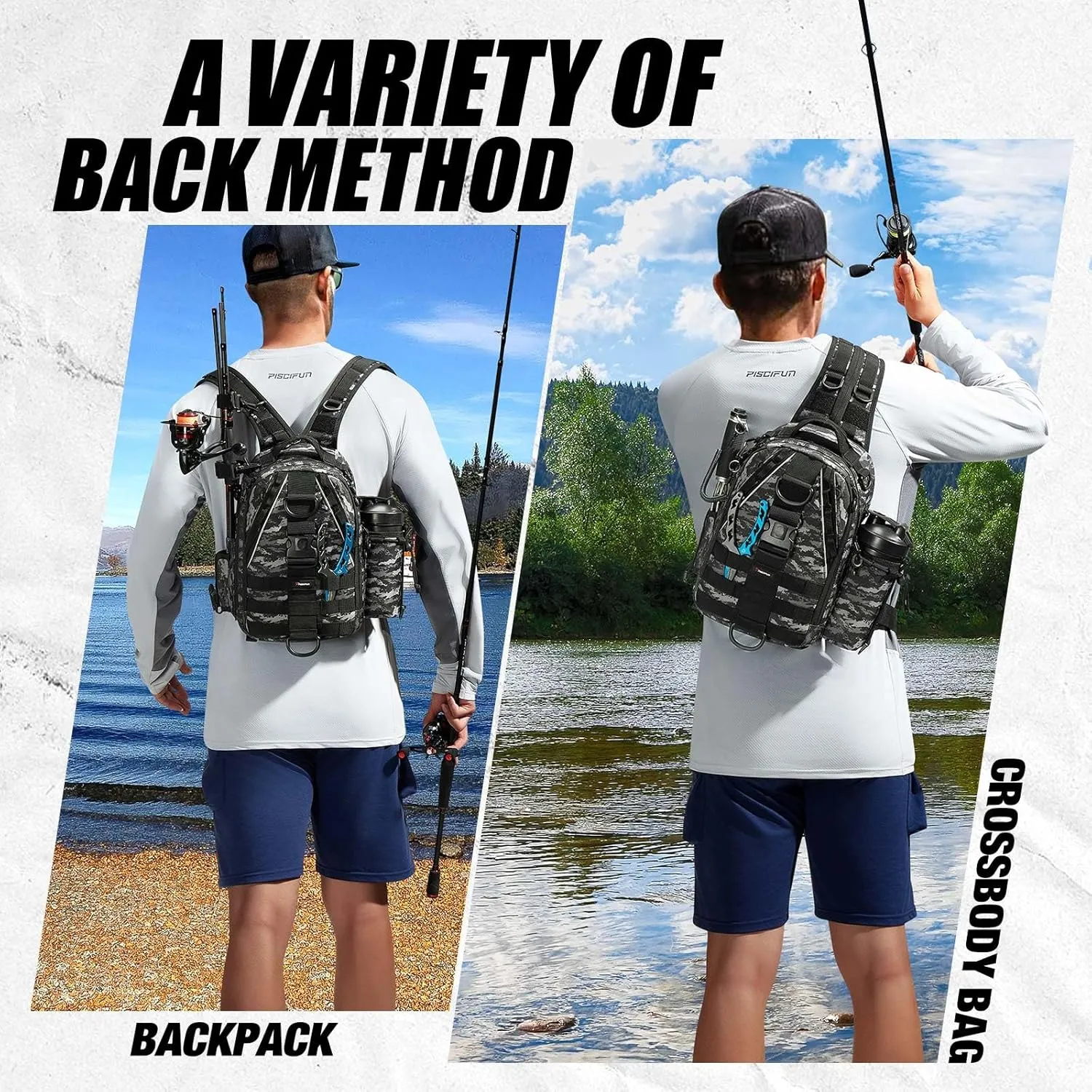 Piscifun Fishing Tackle Backpack with Rod & Gear Holder, Lightweight Outdoor Water-Resistant Fishing Shoulder Storage Bag