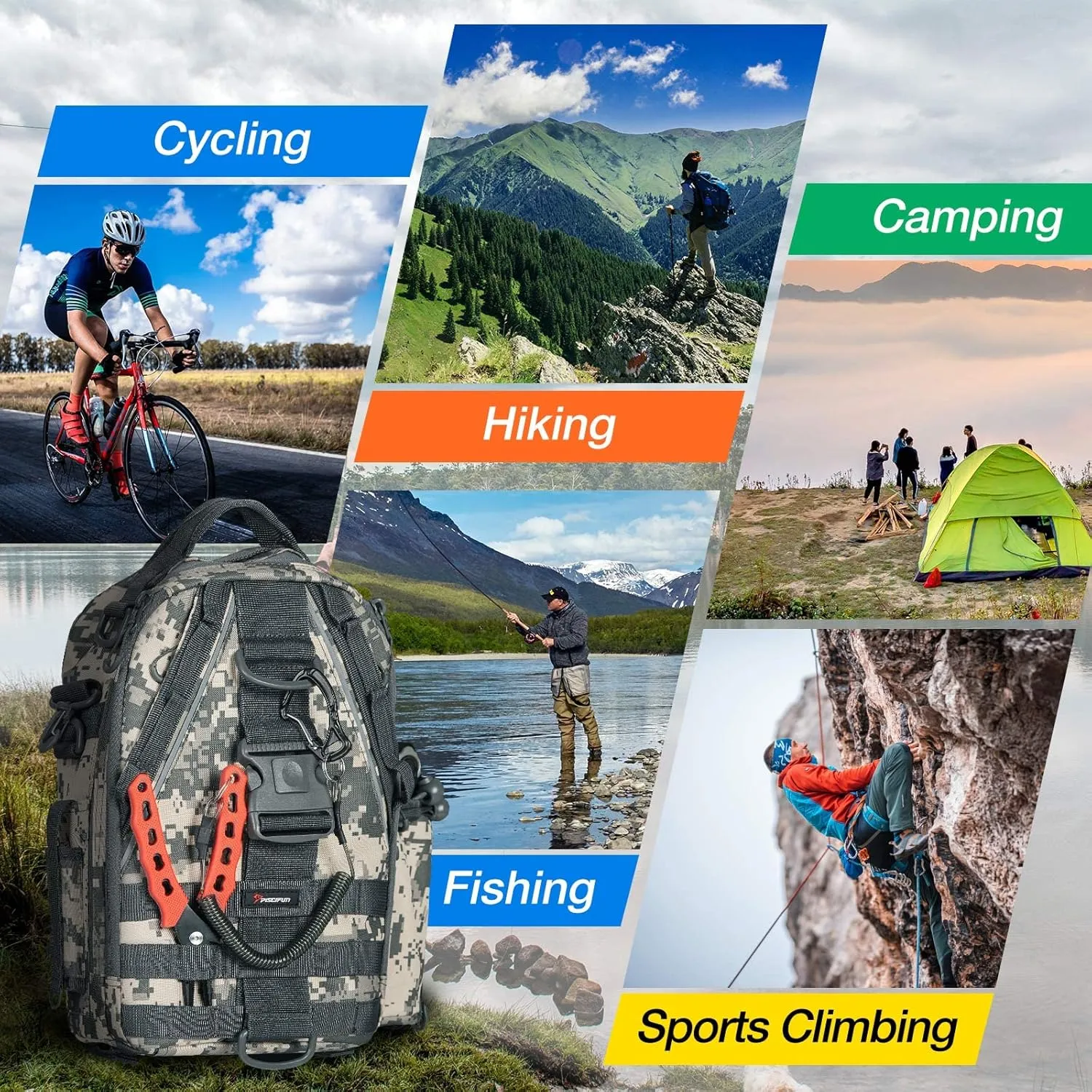 Piscifun Fishing Tackle Backpack with Rod & Gear Holder, Lightweight Outdoor Water-Resistant Fishing Shoulder Storage Bag