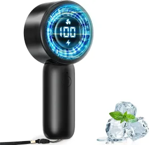 Portable Handheld Turbo Fan with LED Display - Turbocharged 32ft Cooling, Long-lasting 5 Speeds 4oz Lightweight, USB Rechargeable Mini Personal Hand Held Fan for Travel, Office, Makeup, Women/Men