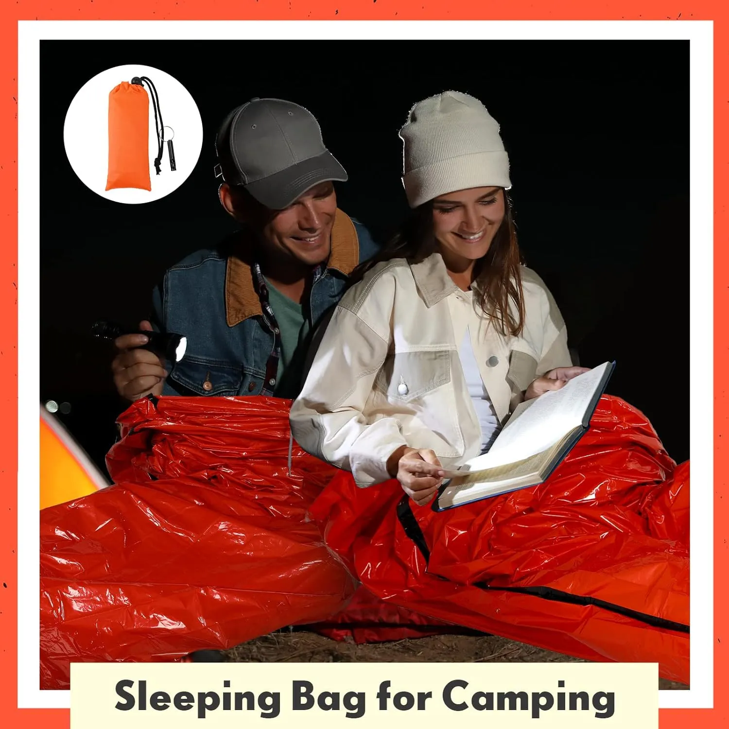 Qunclay 12 Set Emergency Sleeping Bag Survival Bivvy Sack Blanket with Whistles Lightweight Portable Thermal Survival Bag Thick Tent with Hood Extension Nylon Stuff Sack