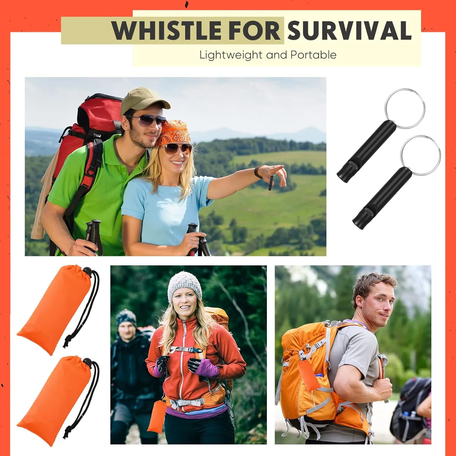 Qunclay 12 Set Emergency Sleeping Bag Survival Bivvy Sack Blanket with Whistles Lightweight Portable Thermal Survival Bag Thick Tent with Hood Extension Nylon Stuff Sack