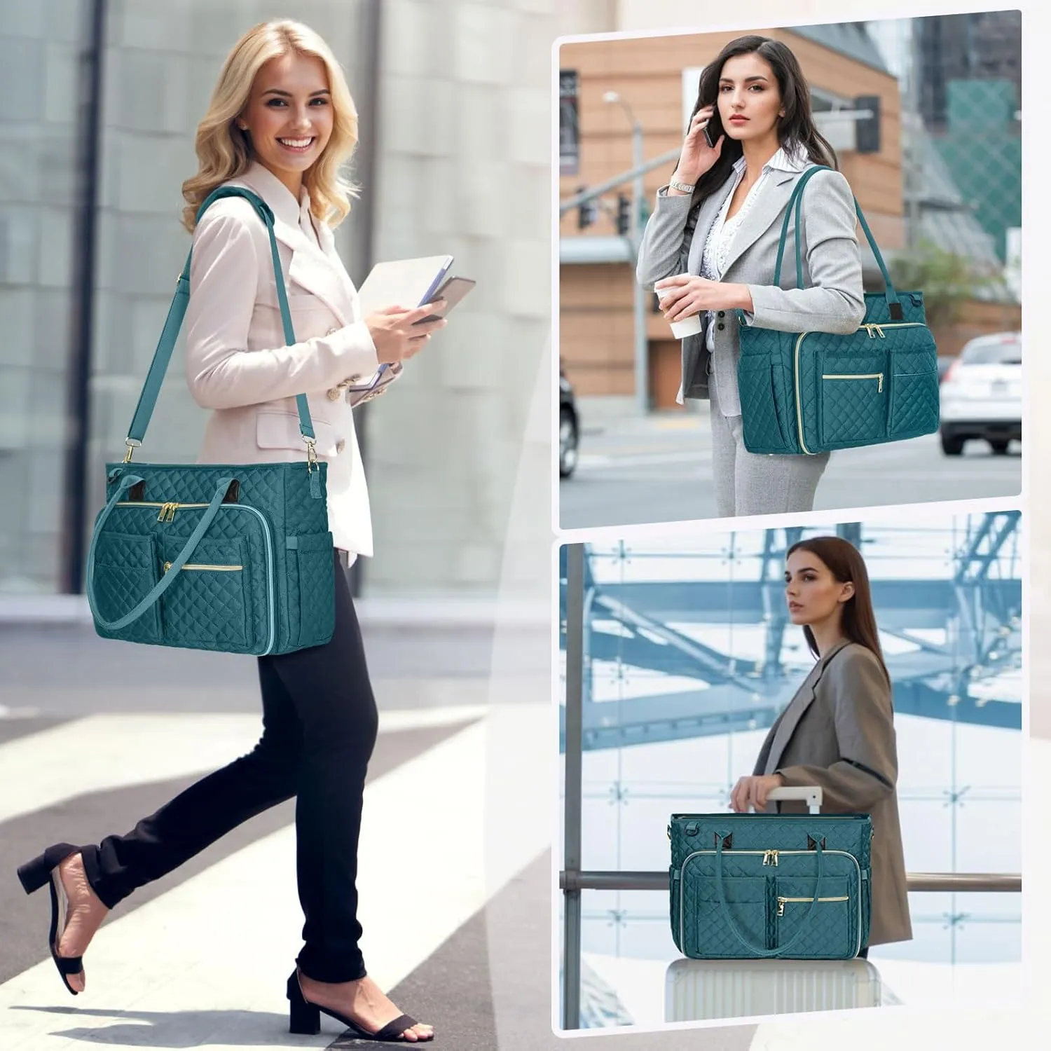 RAINSMORE Teacher Tote Bag 15.6 inch Laptop Bag for Women Work Bags Laptop Tote Nurse Bag Professional Computer Messenger with Insulated Pocket, Laptop Briefcase for Office, College, Nursing, Teal