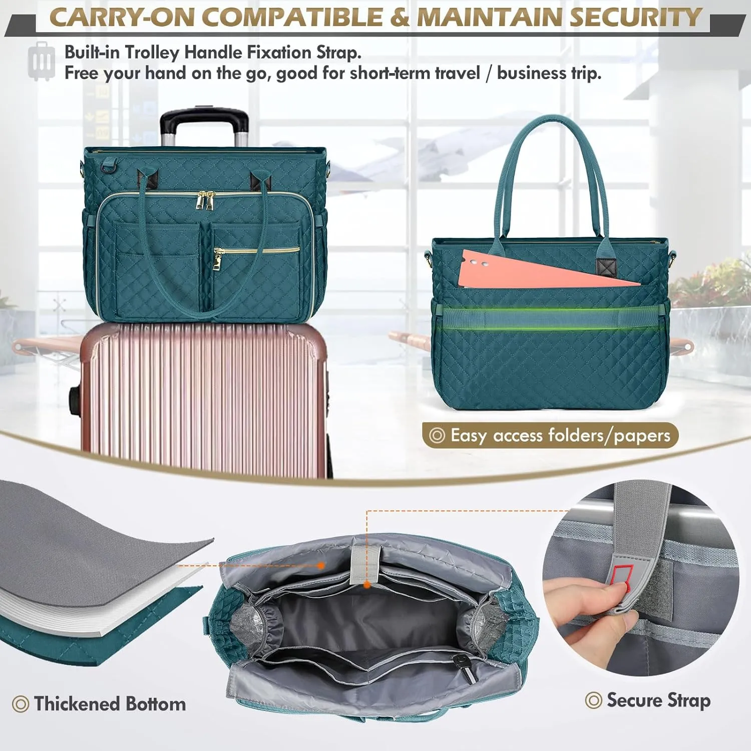 RAINSMORE Teacher Tote Bag 15.6 inch Laptop Bag for Women Work Bags Laptop Tote Nurse Bag Professional Computer Messenger with Insulated Pocket, Laptop Briefcase for Office, College, Nursing, Teal