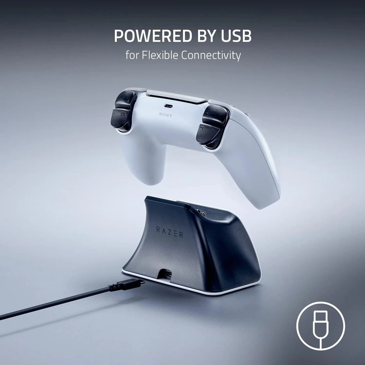 Razer Quick Charging Stand for PlayStation 5: Quick Charge - Curved Cradle Design - Matches PS5 DualSense Wireless Controller - One-Handed Navigation - USB Powered - White (Controller Sold Separately)