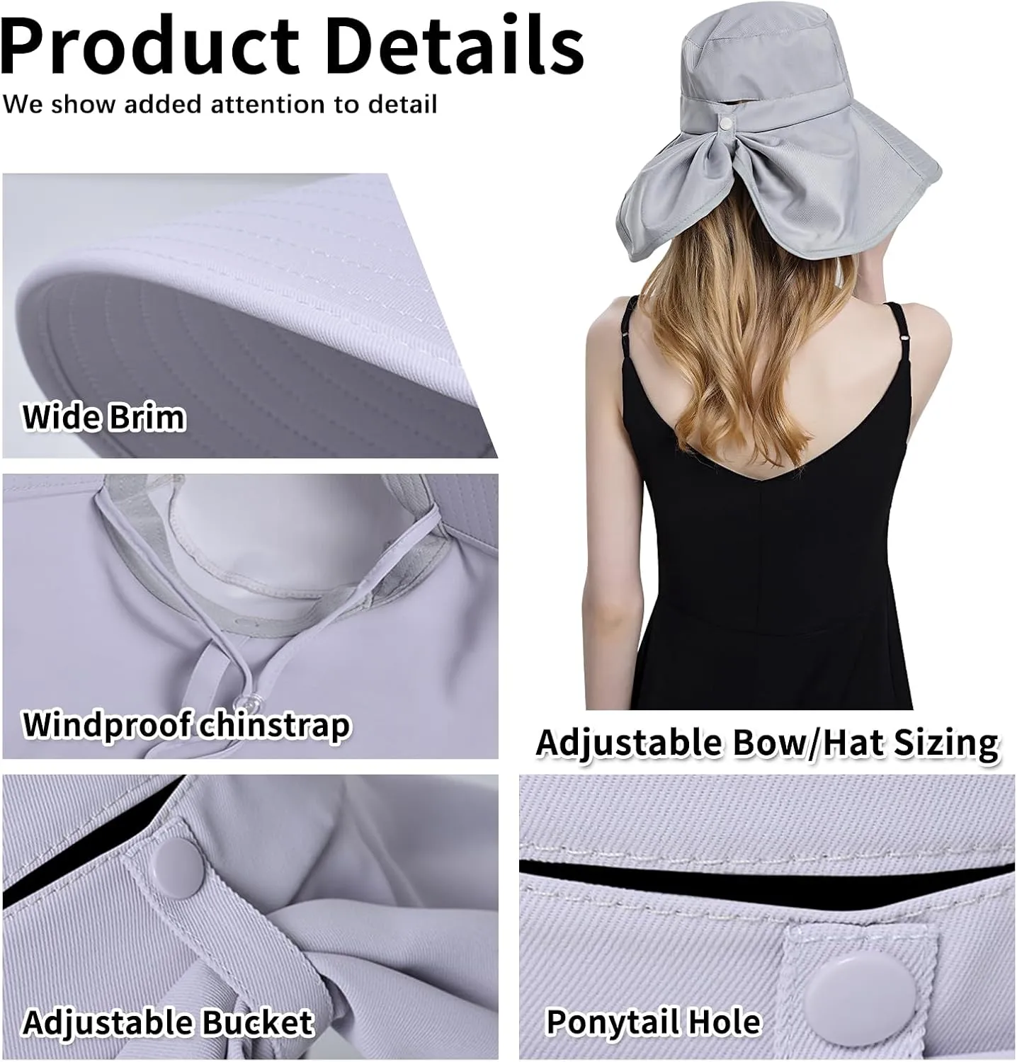 Ruqizhi Sun Hats for Women with Neck Flap Ponytail Hole Women Sun Hats Rollable UV Protection Fishing Hats Wide Brim UPF 50 