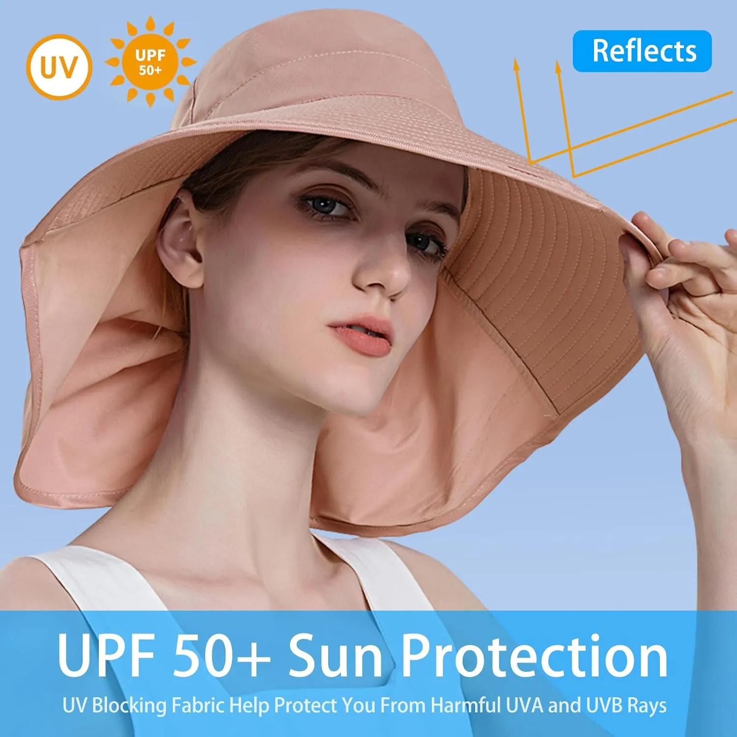 Ruqizhi Sun Hats for Women with Neck Flap Ponytail Hole Women Sun Hats Rollable UV Protection Fishing Hats Wide Brim UPF 50 