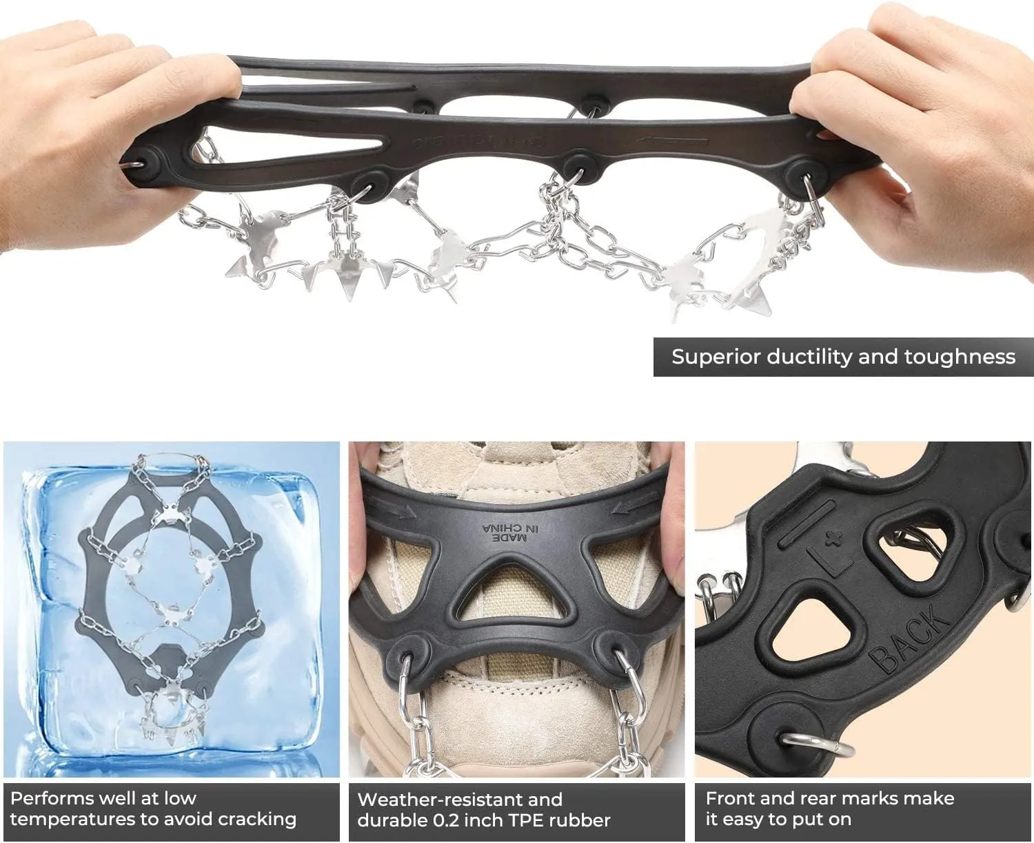 Sportneer Crampons, Traction Cleats Ice Snow Grips with 19 Stainless Steel Spikes, Ice Cleats Traction Snow Grips for Boots Shoes, Crampons Ice Cleats for Women Men Hiking Jogging Climbing And Fishing