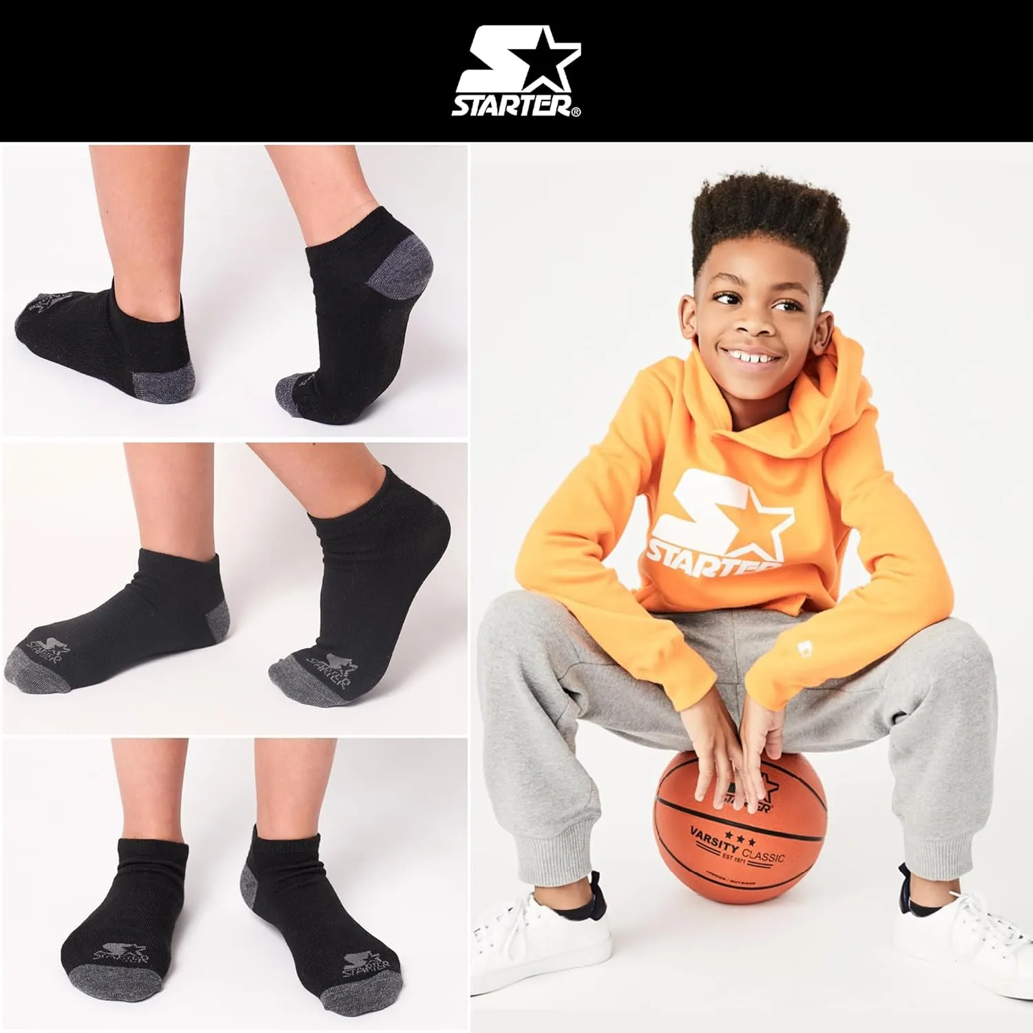 STARTER Boys Socks 10-Pack Comfort Toe, Lightweight Moisture-Wicking Socks for Kids 4-6, 6-8, and 10-12 Years Old