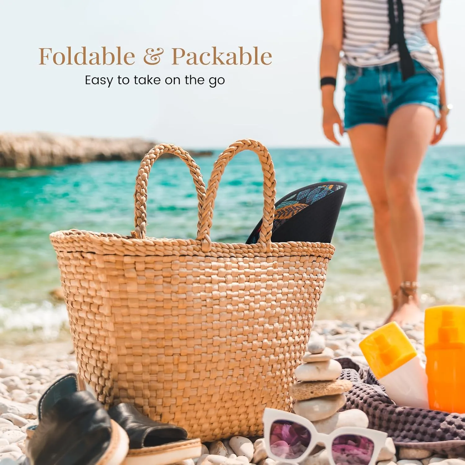 Sun Hats for Women, Wide Brim Beach Hats UV Protection, Packable Visor Ponytail Sunhat for Summer