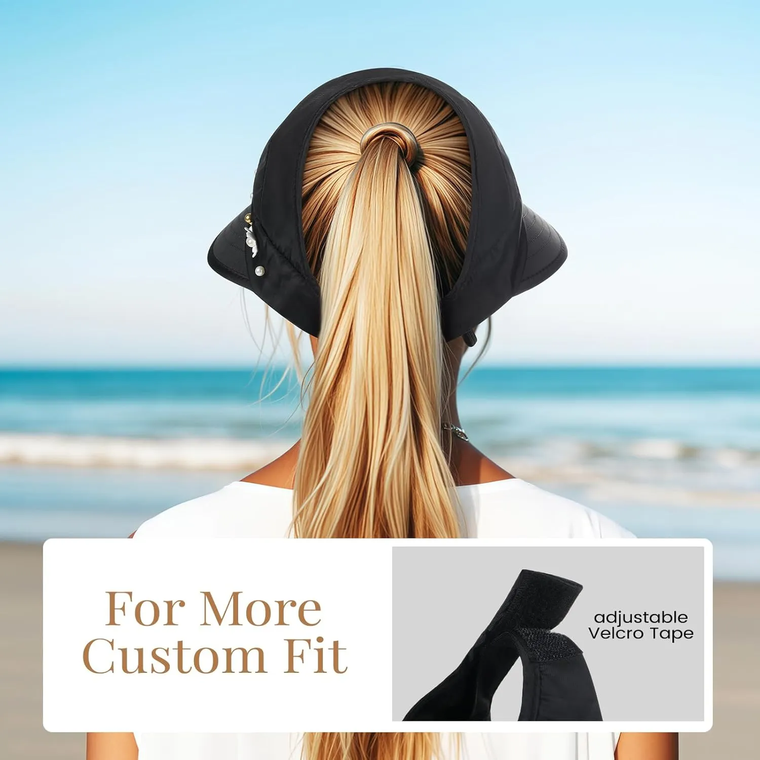 Sun Hats for Women, Wide Brim Beach Hats UV Protection, Packable Visor Ponytail Sunhat for Summer