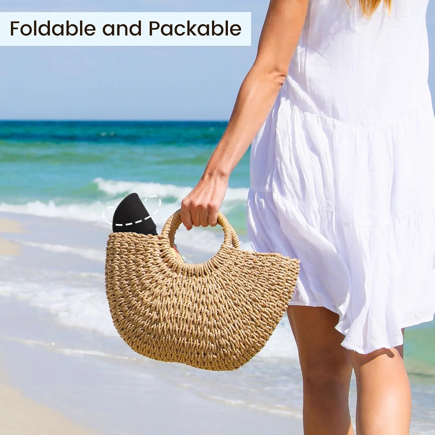 Sun Hats for Women, Wide Brim Beach Hats UV Protection, Packable Visor Ponytail Sunhat for Summer