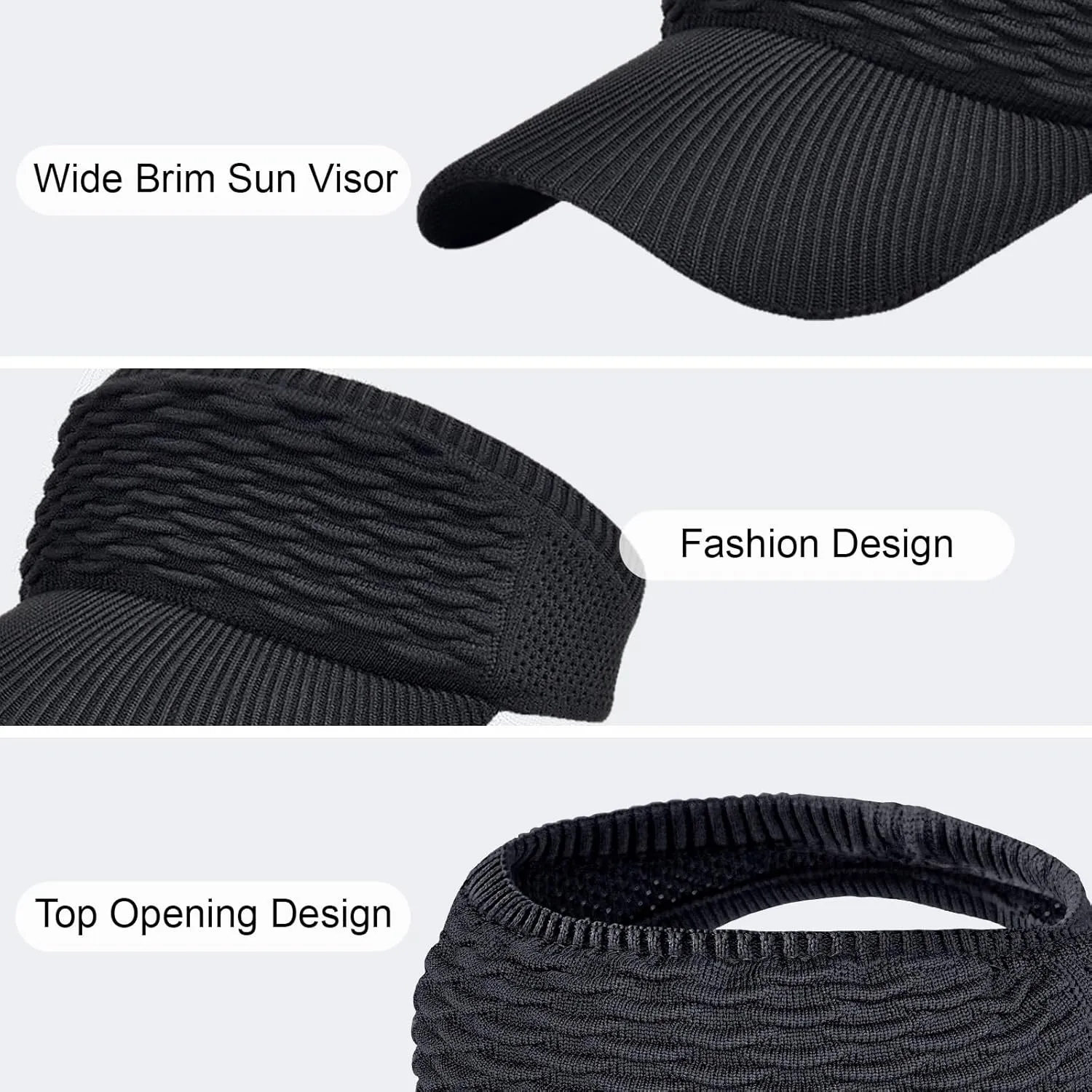Sun Hats for Women, Wide Brim Beach Hats UV Protection, Packable Visor Ponytail Sunhat for Summer