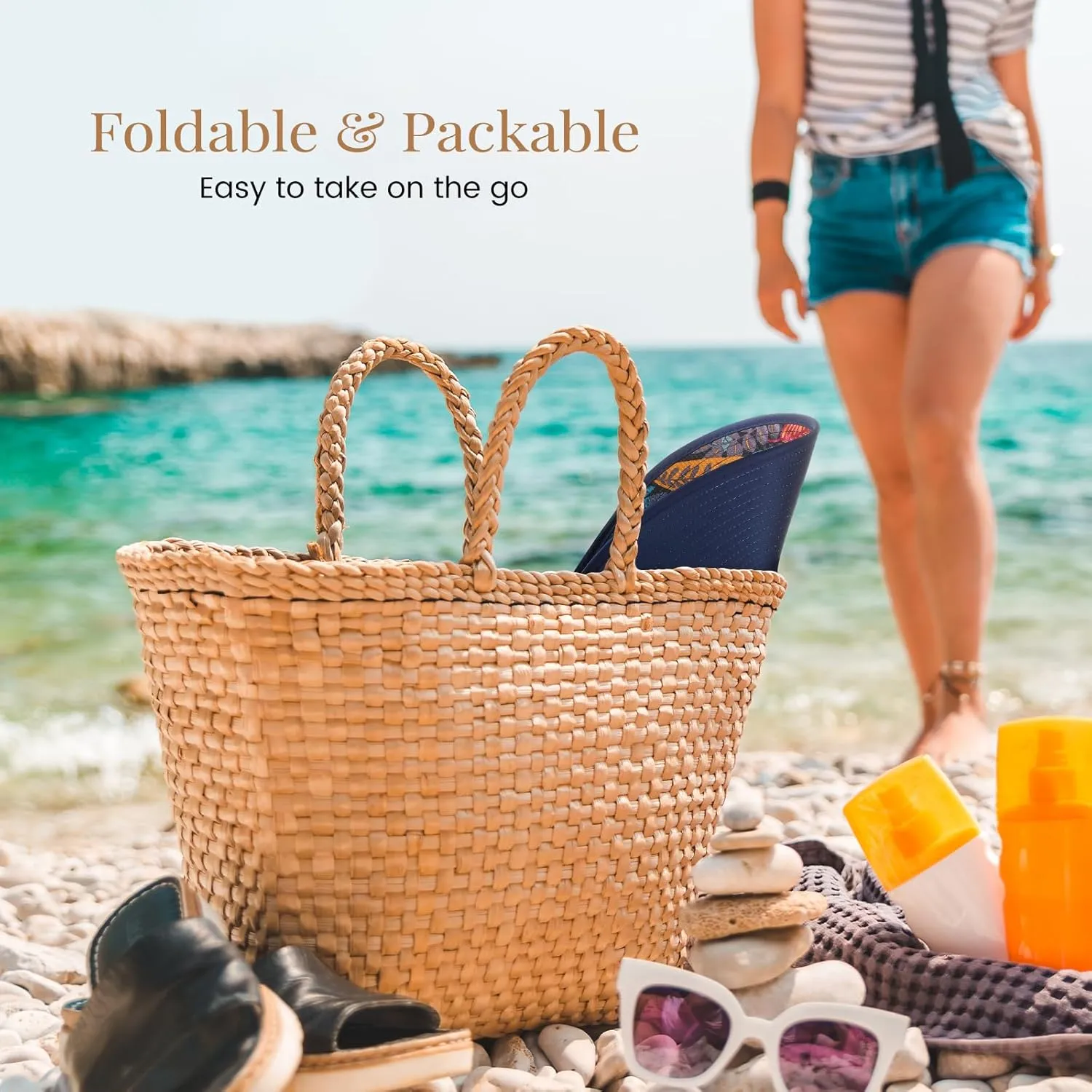 Sun Hats for Women, Wide Brim Beach Hats UV Protection, Packable Visor Ponytail Sunhat for Summer