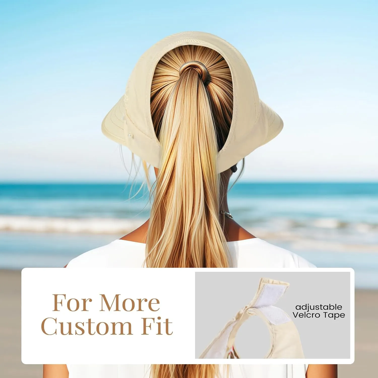 Sun Hats for Women, Wide Brim Beach Hats UV Protection, Packable Visor Ponytail Sunhat for Summer