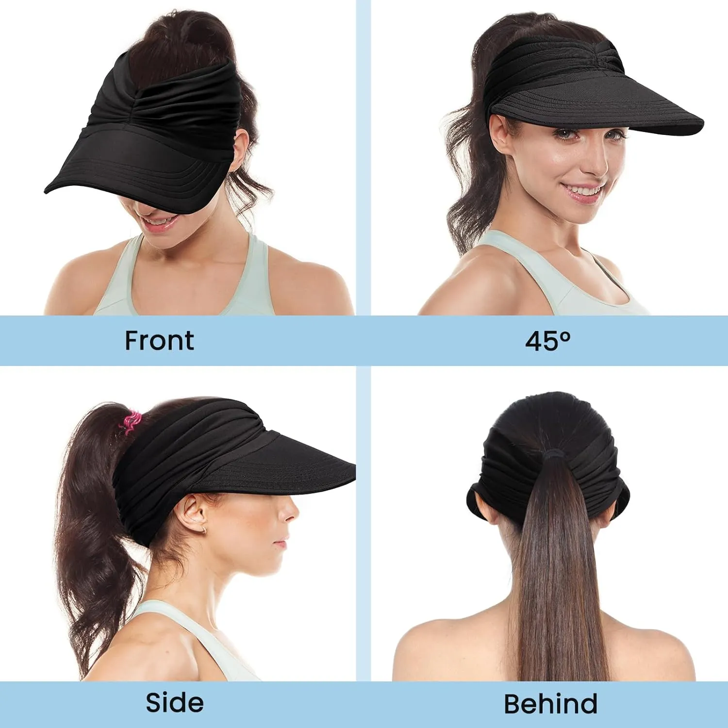 Sun Hats for Women, Wide Brim Beach Hats UV Protection, Packable Visor Ponytail Sunhat for Summer