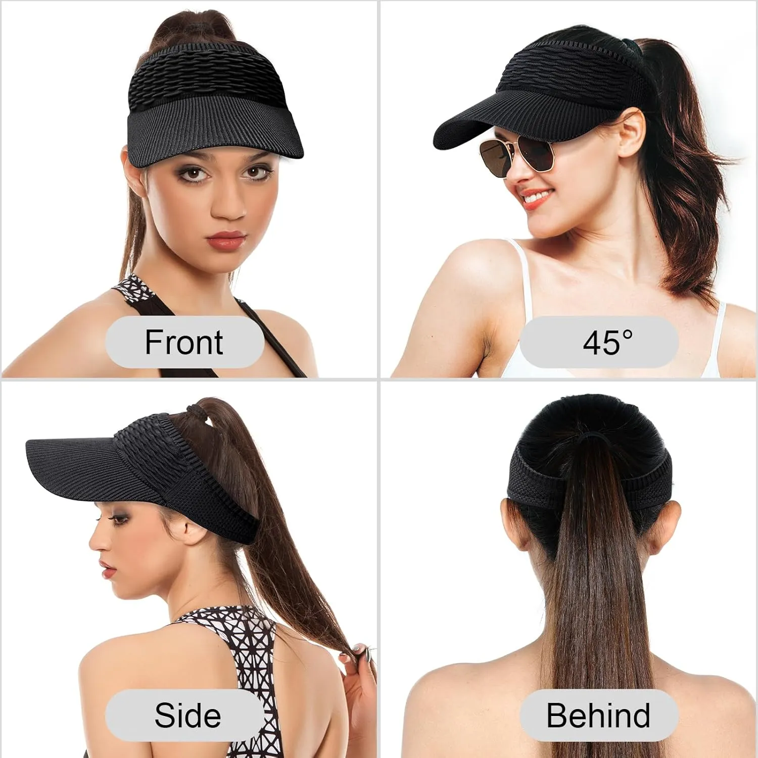 Sun Hats for Women, Wide Brim Beach Hats UV Protection, Packable Visor Ponytail Sunhat for Summer