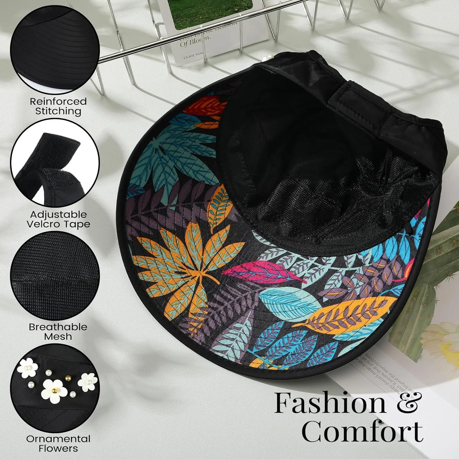 Sun Hats for Women, Wide Brim Beach Hats UV Protection, Packable Visor Ponytail Sunhat for Summer
