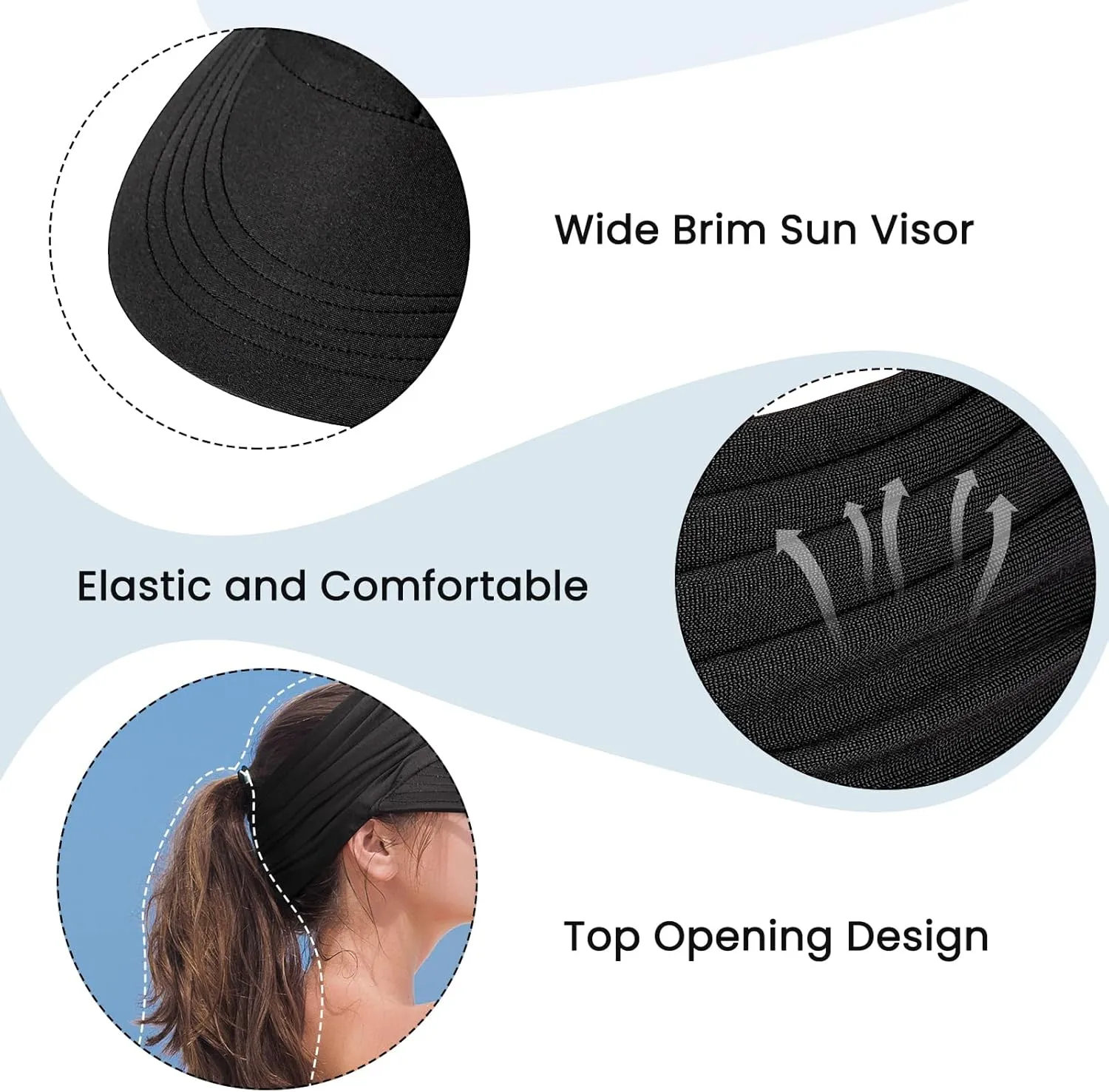 Sun Hats for Women, Wide Brim Beach Hats UV Protection, Packable Visor Ponytail Sunhat for Summer