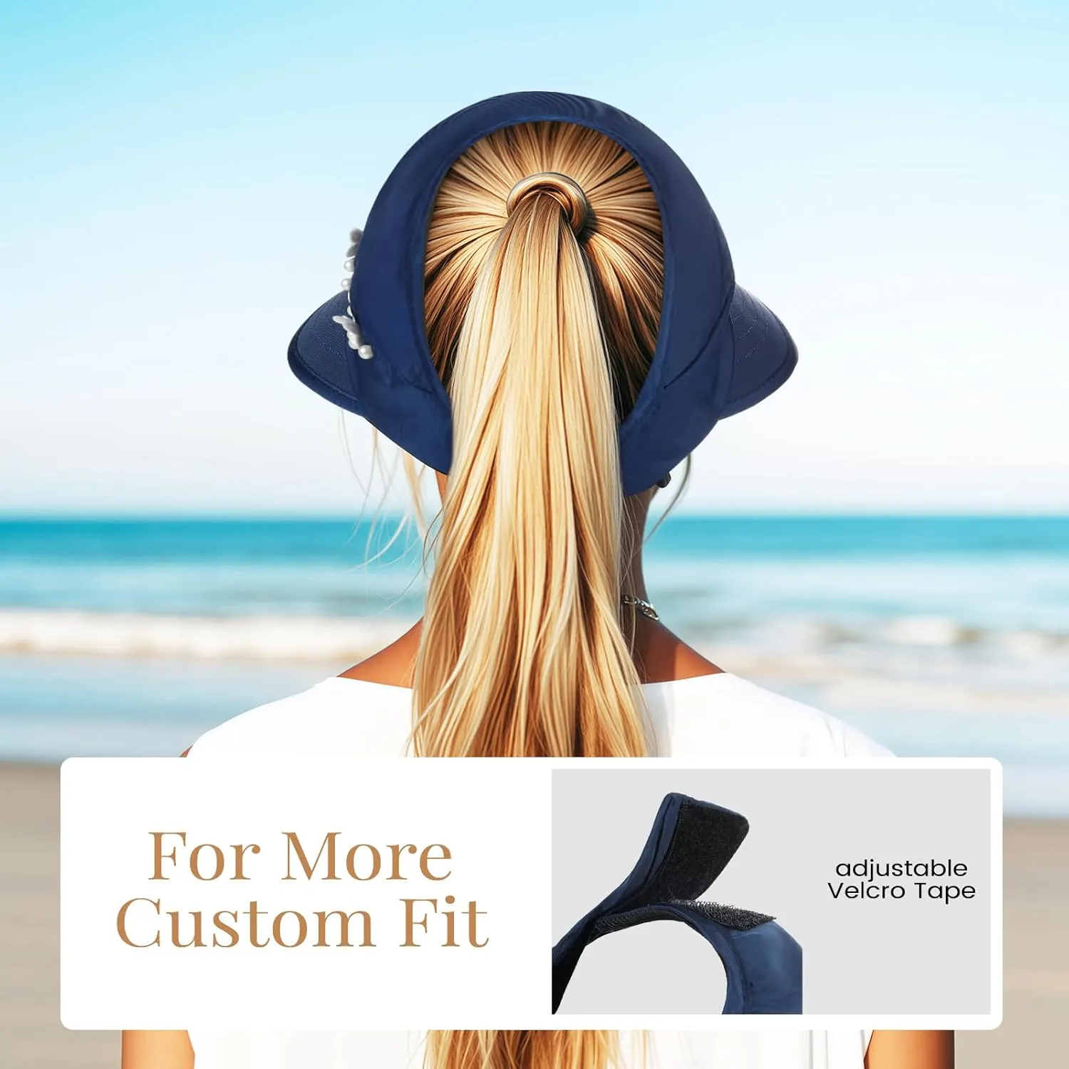 Sun Hats for Women, Wide Brim Beach Hats UV Protection, Packable Visor Ponytail Sunhat for Summer