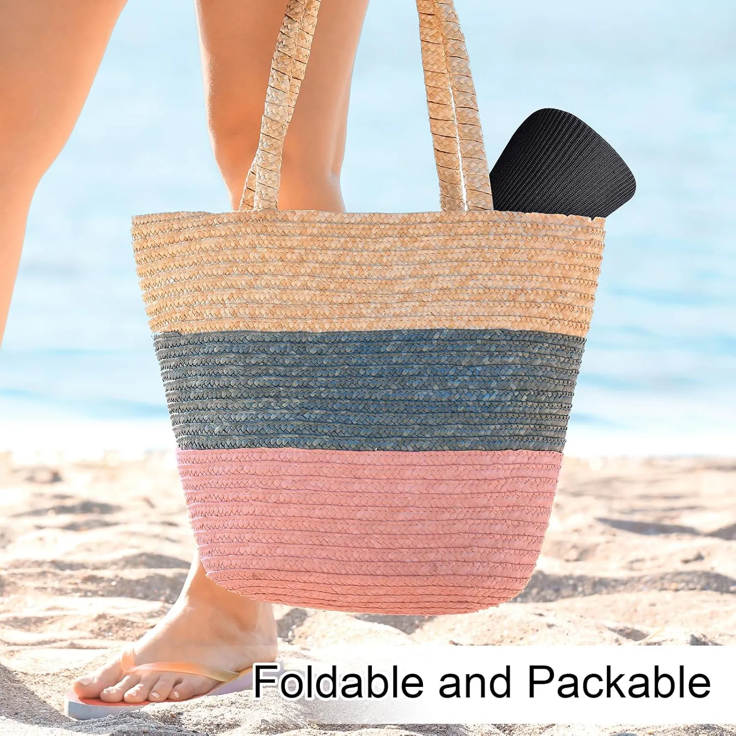 Sun Hats for Women, Wide Brim Beach Hats UV Protection, Packable Visor Ponytail Sunhat for Summer