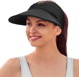 Sun Hats for Women, Wide Brim Beach Hats UV Protection, Packable Visor Ponytail Sunhat for Summer