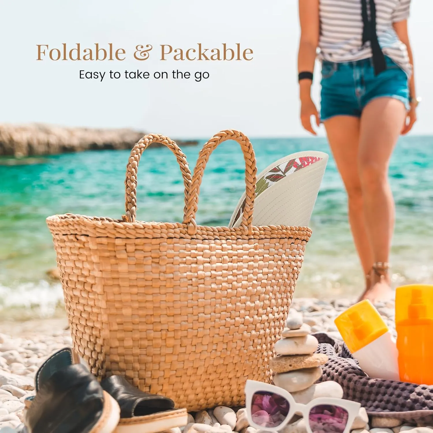 Sun Hats for Women, Wide Brim Beach Hats UV Protection, Packable Visor Ponytail Sunhat for Summer